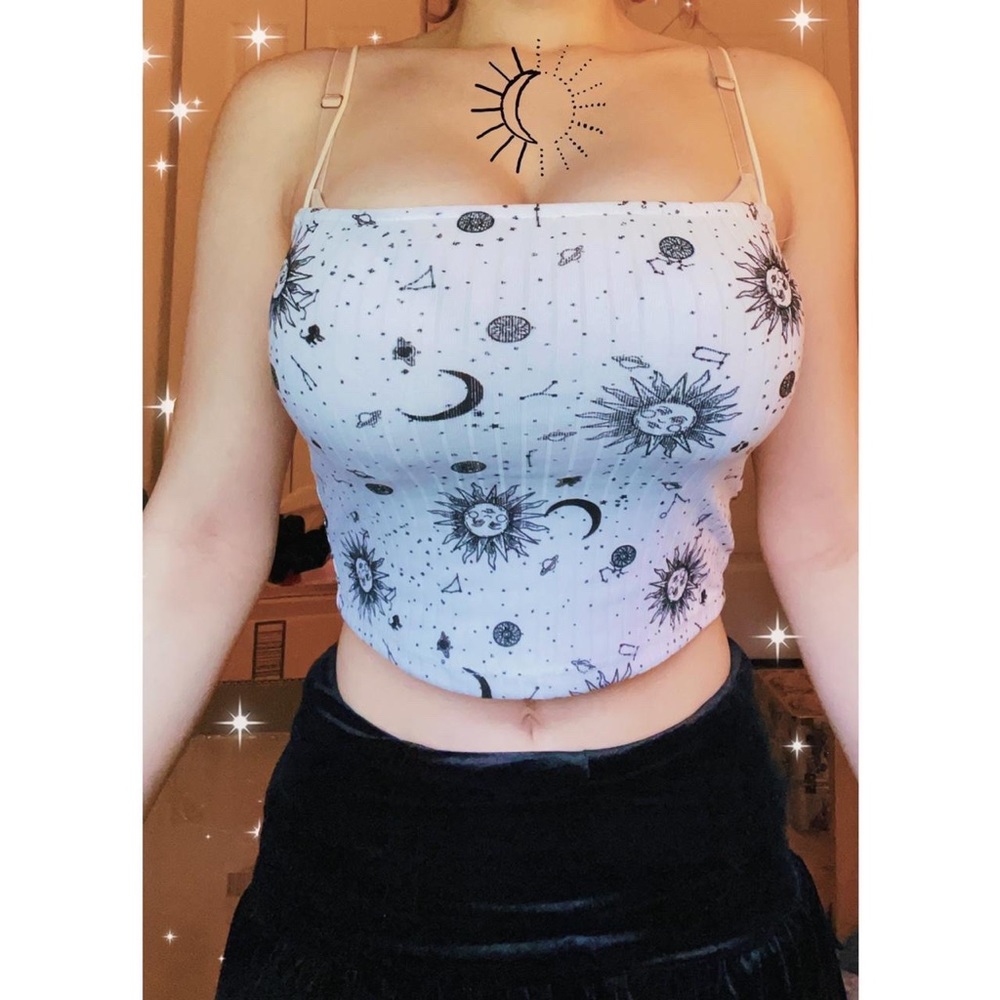 Sun and moon cute space theme tanktop faded rose brand
